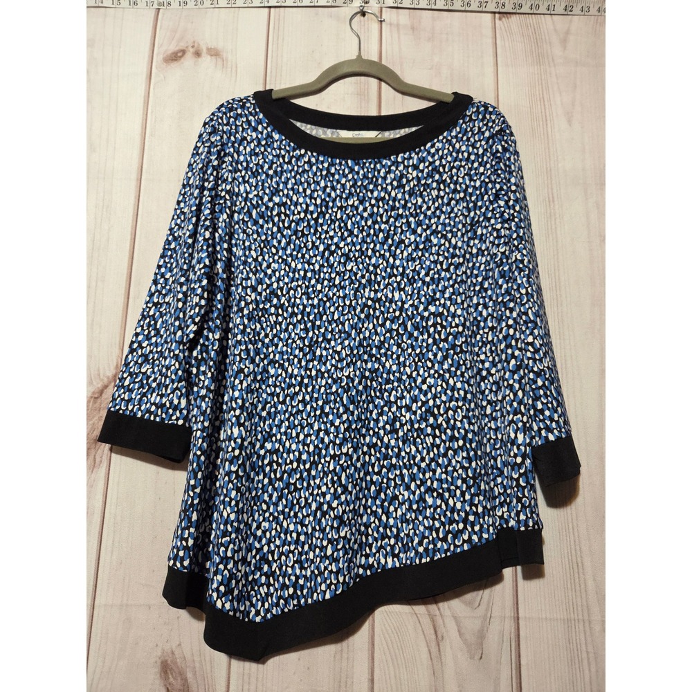 Croft & Barrow Womens Blue Abstract Dot Asymmetrical Hem 3/4 Sleeve Blouse L NWT